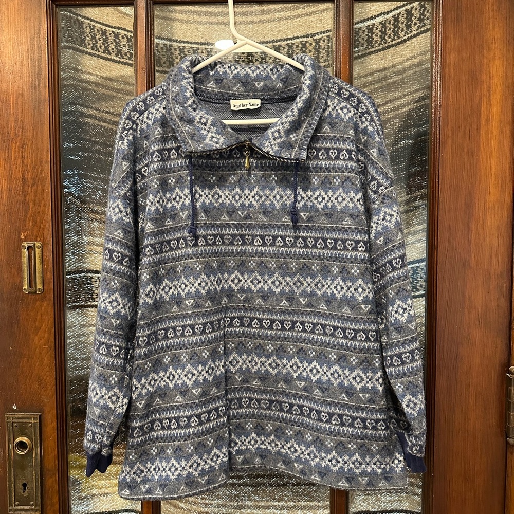 Granola Girl Blue Geometric Patterned Quarter Zip Sweater Southwest Hiking